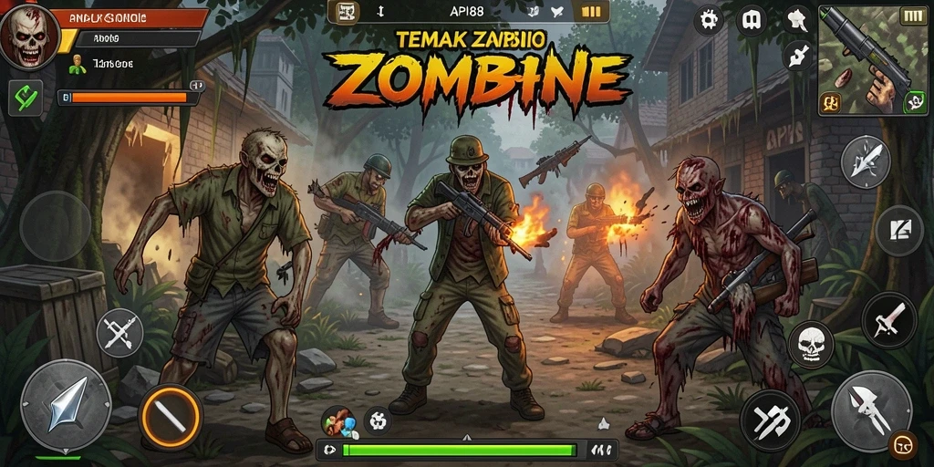 Tampilan antarmuka dengan aksi menembak zombie yang mendebarkan.