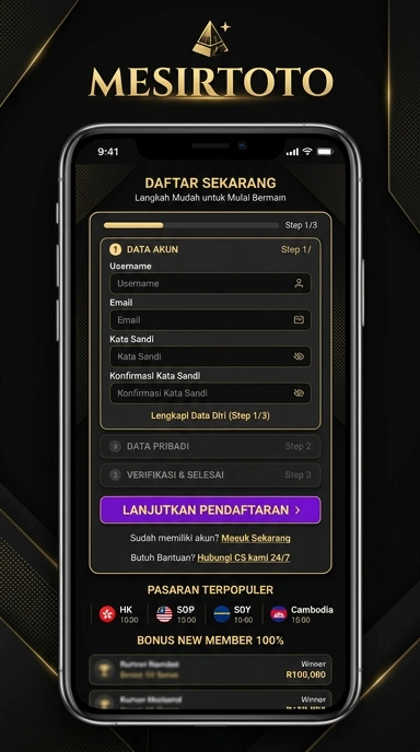 Tampilan halaman daftar mesirtoto