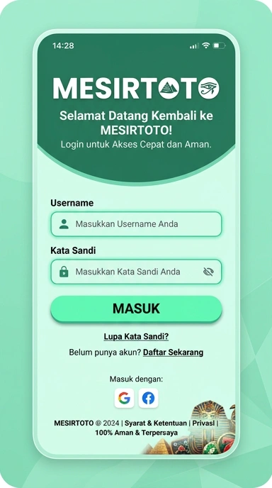 Tampilan halaman login mesirtoto